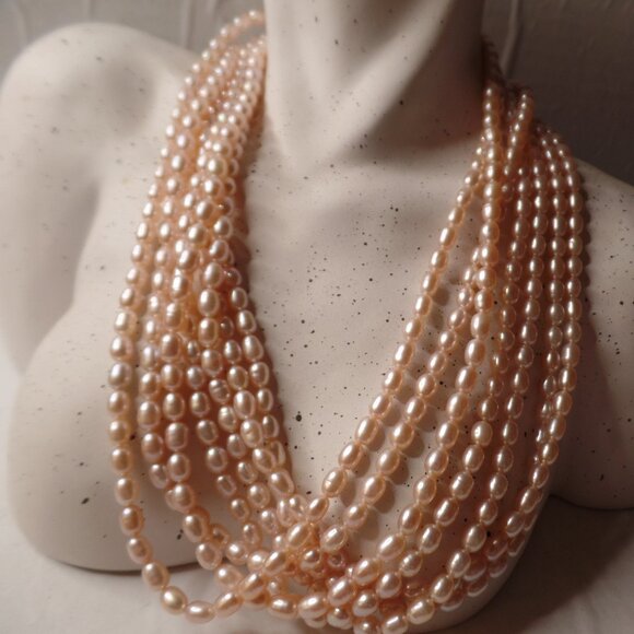 Honora Multi Strand (7) Soft Pink Peal Necklace 9.25 Sterling Stamped Apx 16" - Picture 1 of 9